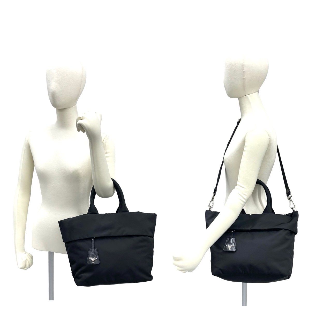 ほぼ未使用 PRADA プラダ 三角ロゴ 金具 ナイロン レザー 本革 