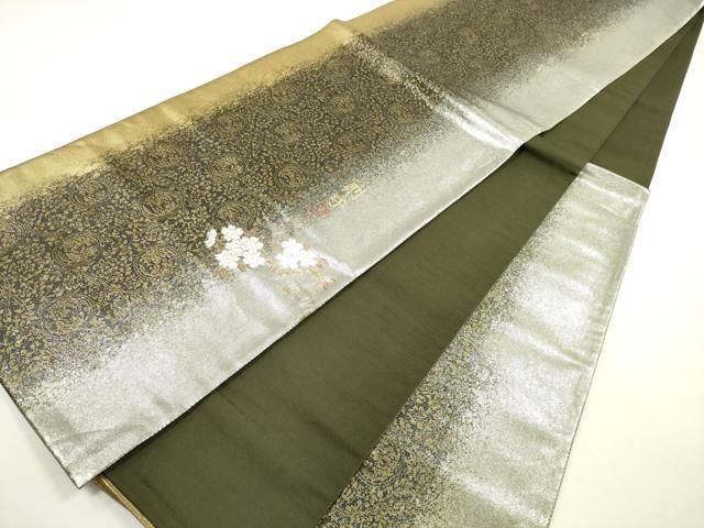 平和屋着物＊夏物 六通柄袋帯 露芝草花文 銀糸 正絹 逸品 DABA0919cm
