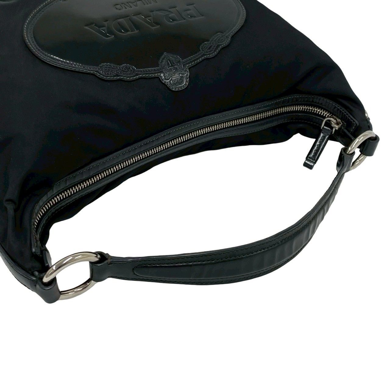 極 美品 希少品 PRADA プラダ ロゴ 刻印 ナイロン パテントレザー 