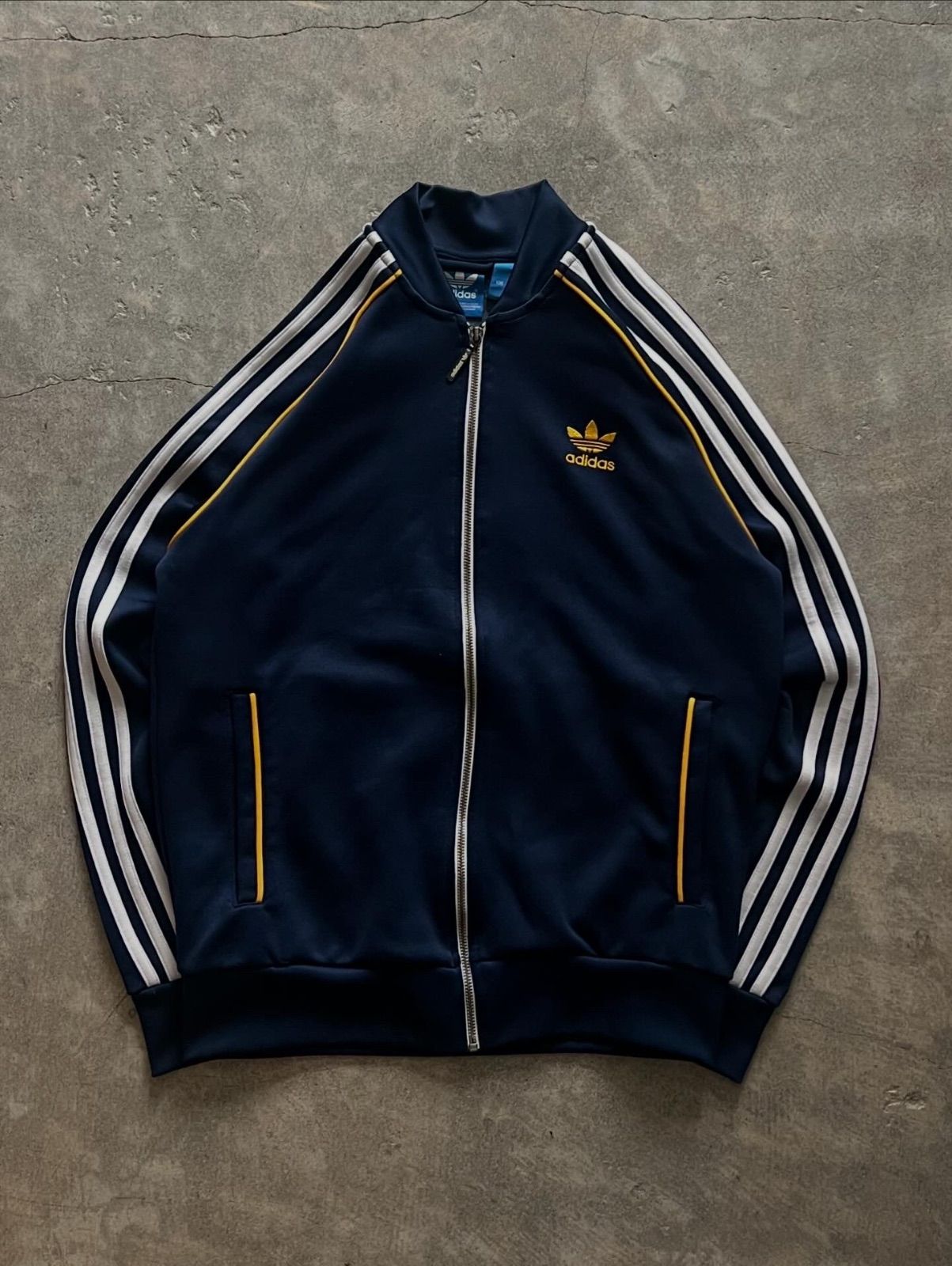 adidas トラックジャケット ネイビー 3ライン ロゴ刺繍 105 ジャージ 