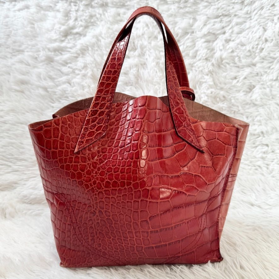 美品　フルラ FURLA  トートバッグ クロコダイル型押し  レザー  ローズ レッド 楽天市場】【中古】FURLA(フルラ) クロコ型押し 2WAYトートバッグ