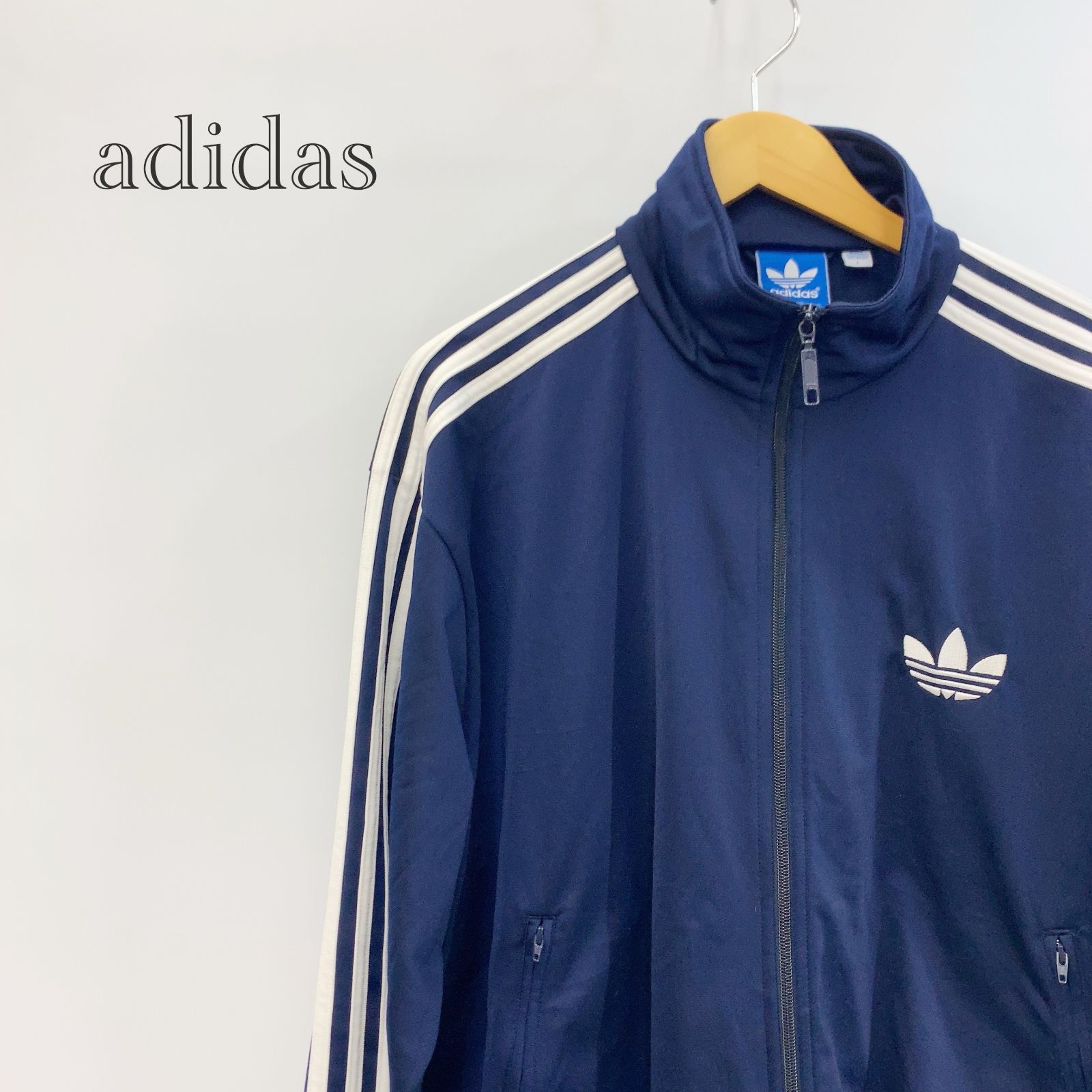 adidas トラックジャケット ジャージ L ネイビー ホワイト メンズ