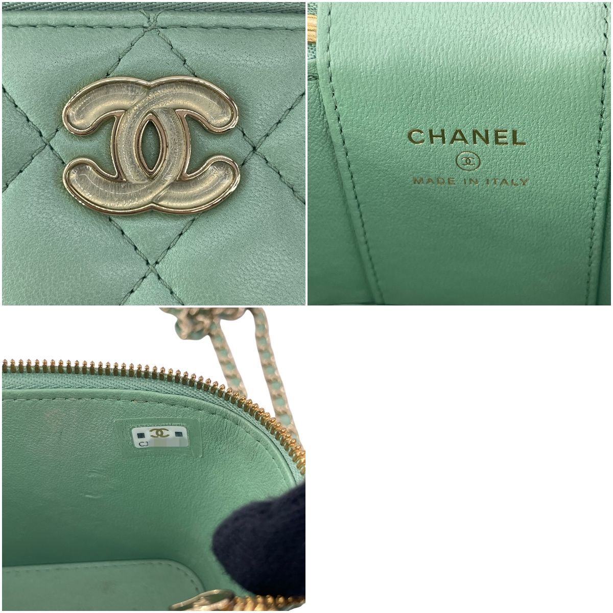 CHANEL シャネル グリーン ポーチ シャネル ココマーク キャビアスキン