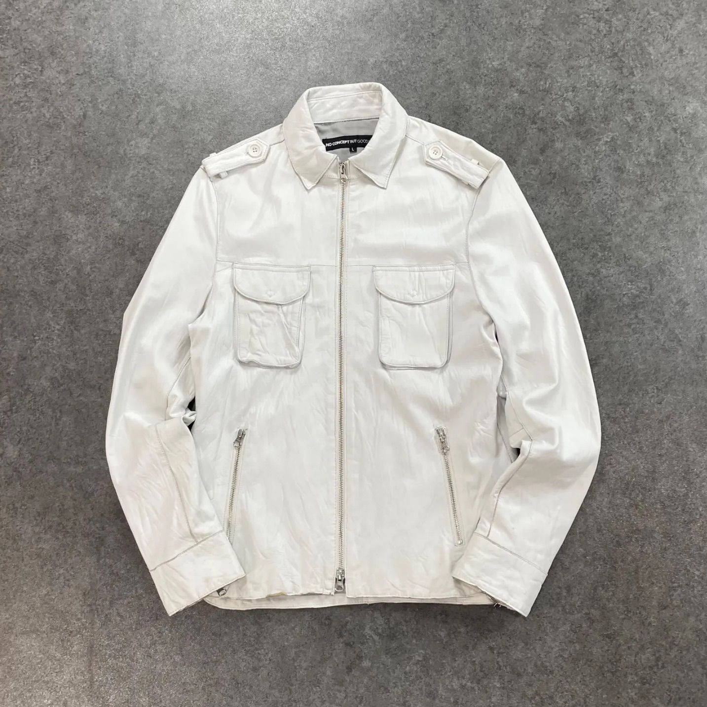 NO CONCEPT BUT GOOD SENSE Real Leather Jacket Blouson ノーコンセプトバットグッドセンス 本革 レザーライダースジャケット ホワイト メンズ L