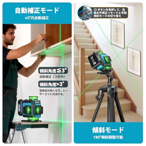 送料無料】SEESII レーザー墨出し器 グリーンレーザー 水平器 4x360