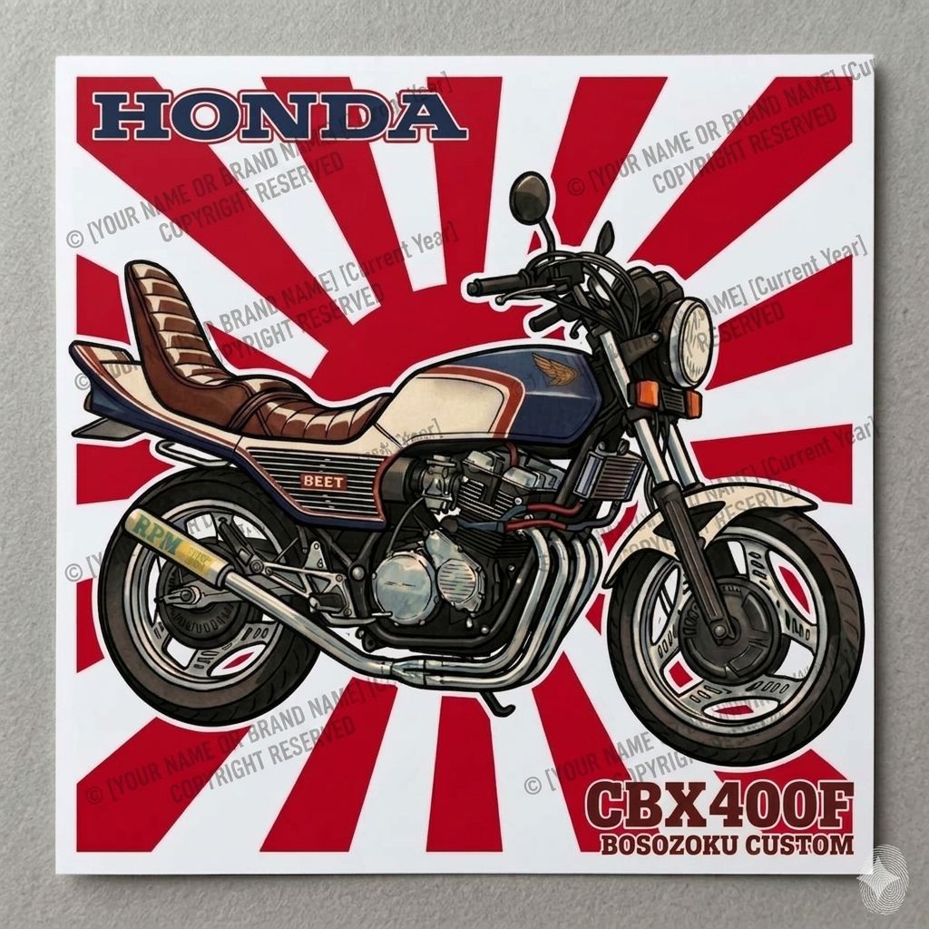 疾風伝説特攻の拓ステッカー CBX400F ゼファー XJR ジェイド BEET 愛菊紋 紫反射ゴールドギラギラ ステッカーゼファー XJR400 ジェイド