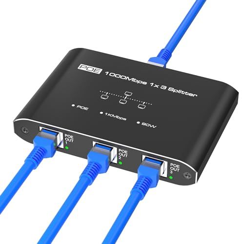 PoE hub LAN hub 1 input 3 outputs 3 PoE compatible devices can be operated simultaneously switching hub 4 port 1000 Mbps switch LAN splitter wired RJ45 hub LAN cable branch Ethernet splitter network expansion security 1c8dbdfa