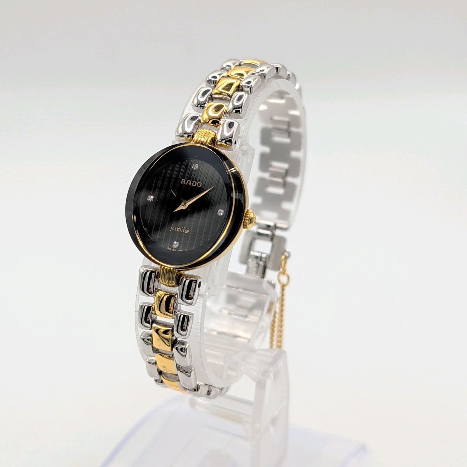 RADO jubile 152.3694.2 Watch QZ Ladies Gold Black Dial Date Y2K 