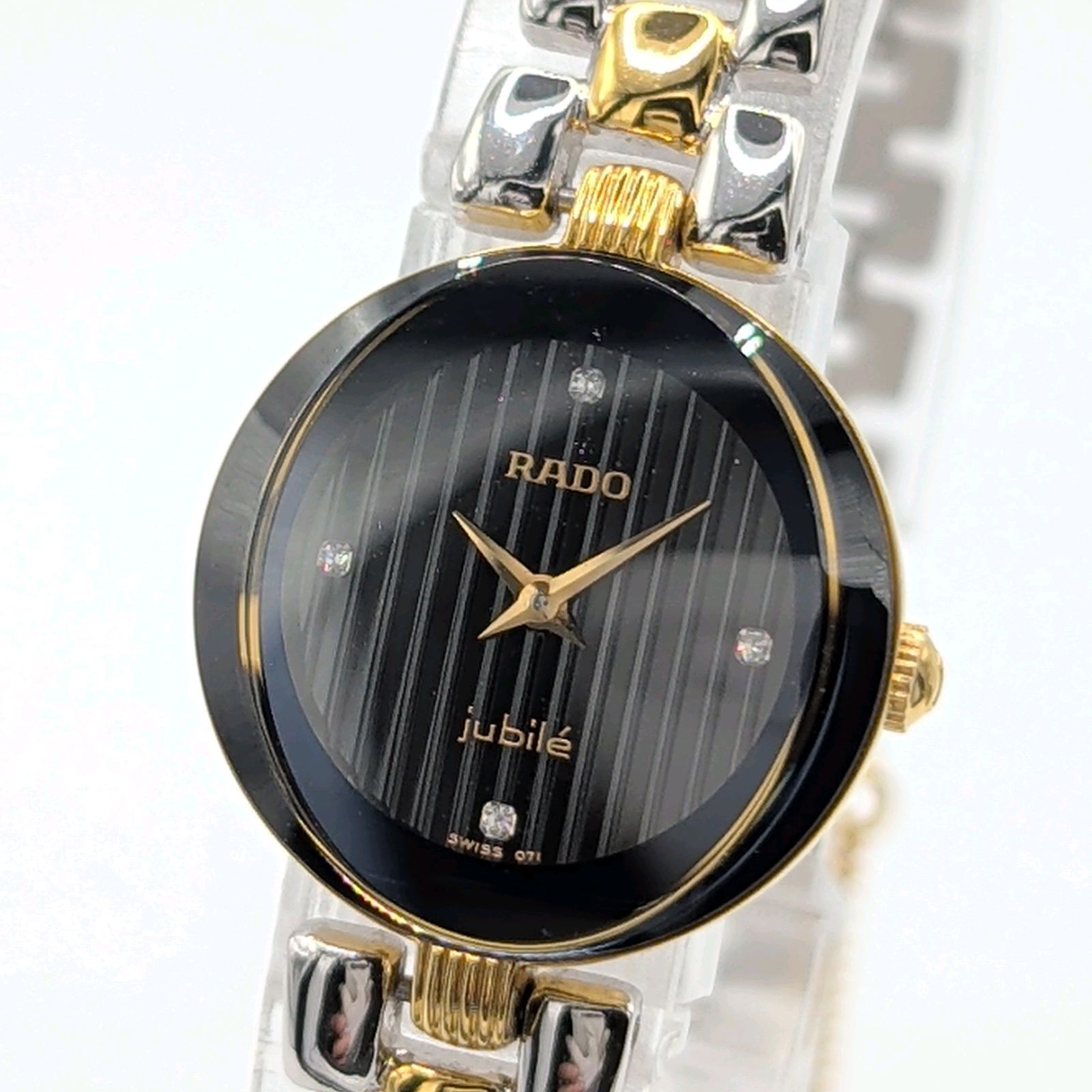 RADO jubile 152.3694.2 Watch QZ Ladies Gold Black Dial Date Y2K 