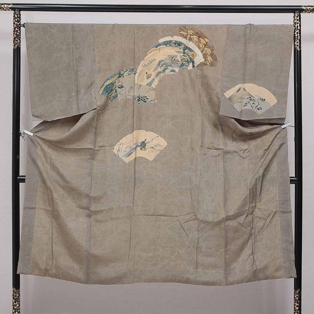 長襦袢 男性用 無双袖 身丈140cm 裄丈68cm 正絹 Cランク Lサイズ 平安絵巻 グレー系 RP 1241-16718