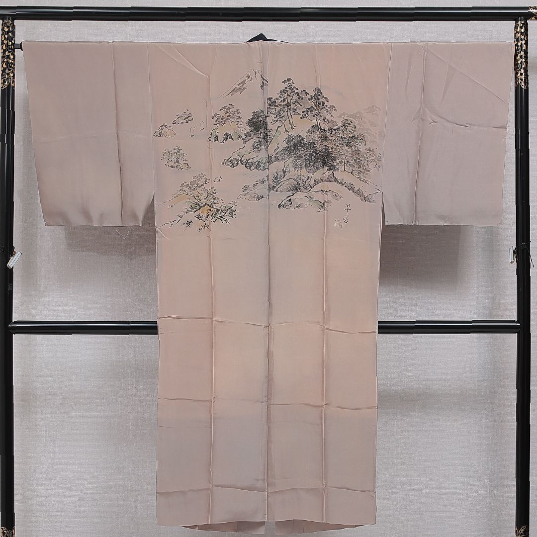 長襦袢 男性用 無双袖 身丈132cm 裄丈68cm 正絹 Aランク Sサイズ 落款 山 松 個性的 古典的 ベージュ系 RP 1241-16501 7,777円
