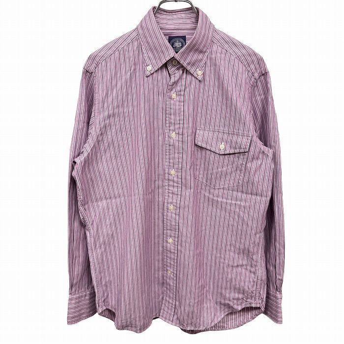 ジェイプレス J.PRESS オックスフォードシャツ ボタンダウン ストライプ 長袖 綿100% M ピンクパープル系 紫系×濃紺×白 メンズ 古着