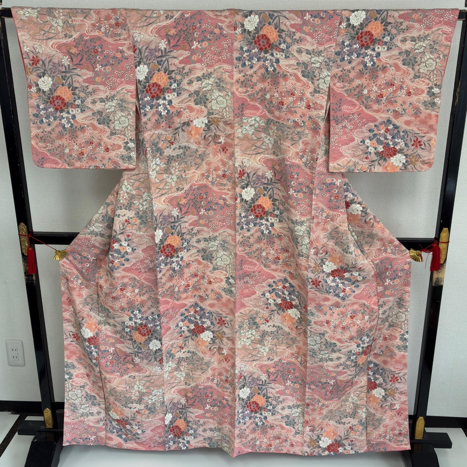 縮緬 小紋 正絹 美しい染めの花 袷 着物 MK-6822 - メルカリ