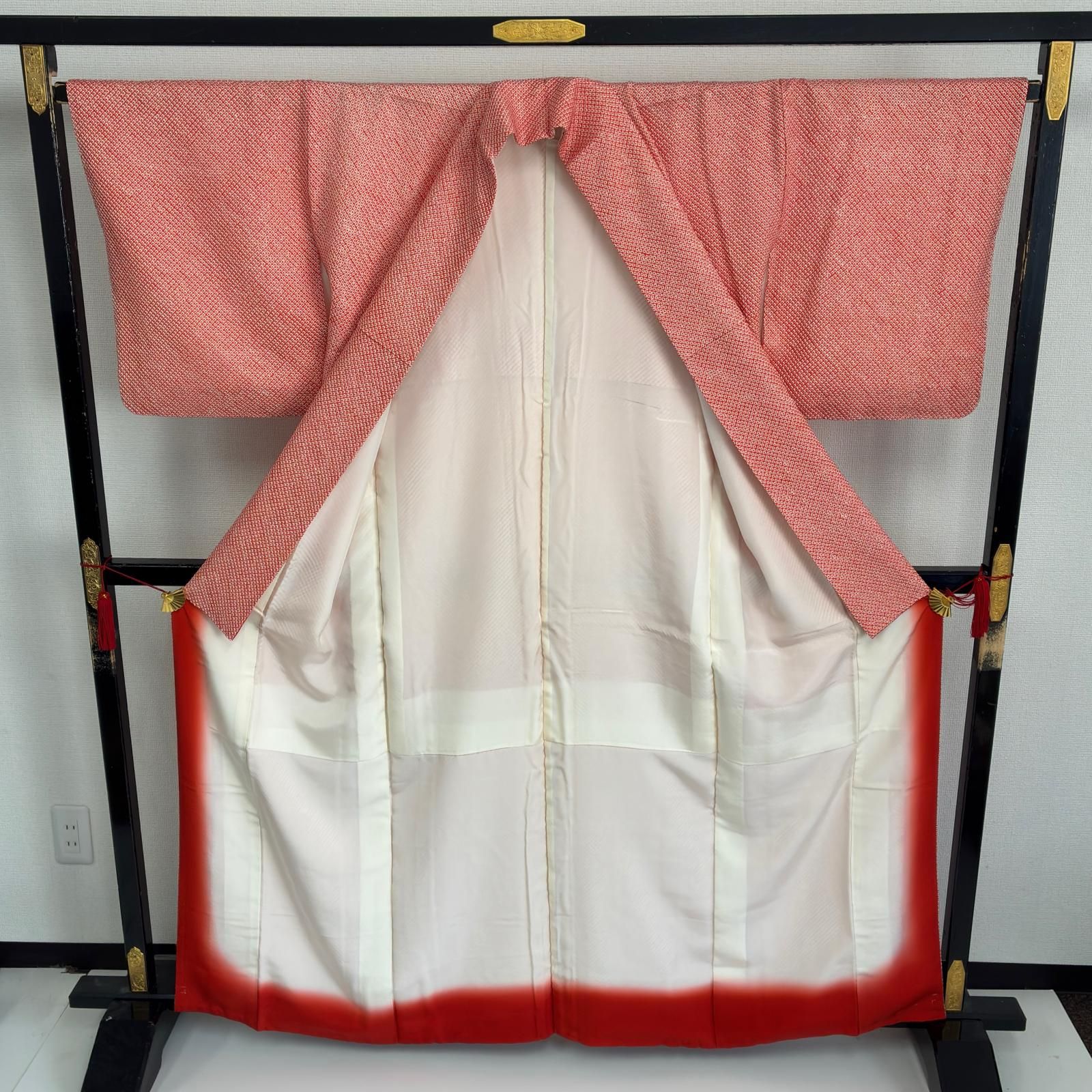 総絞り 裄66 小紋 正絹 パールトーン加工 鹿子絞り 袷 着物 MK-7137
