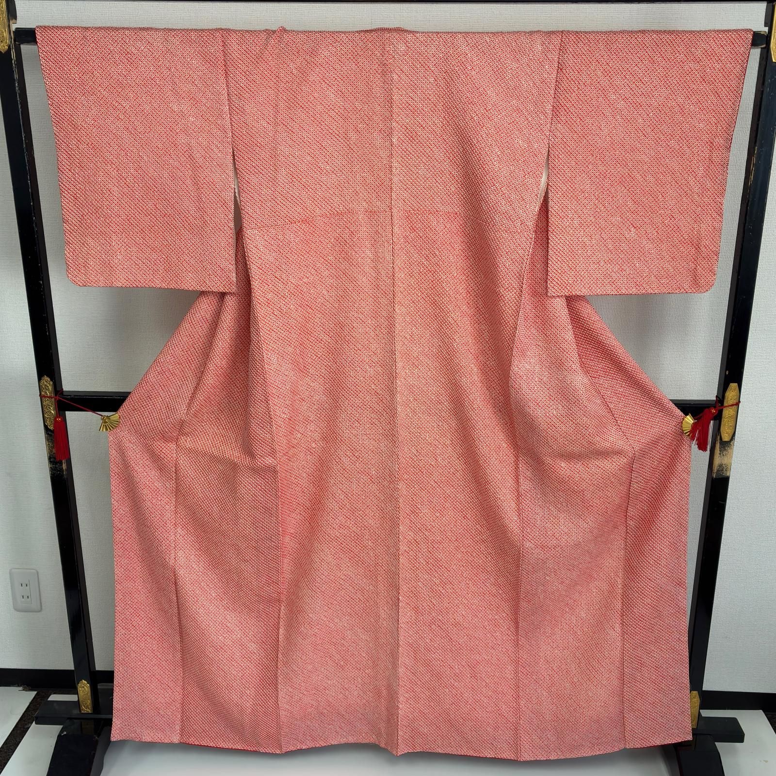 総絞り 裄66 小紋 正絹 パールトーン加工 鹿子絞り 袷 着物 MK-7137