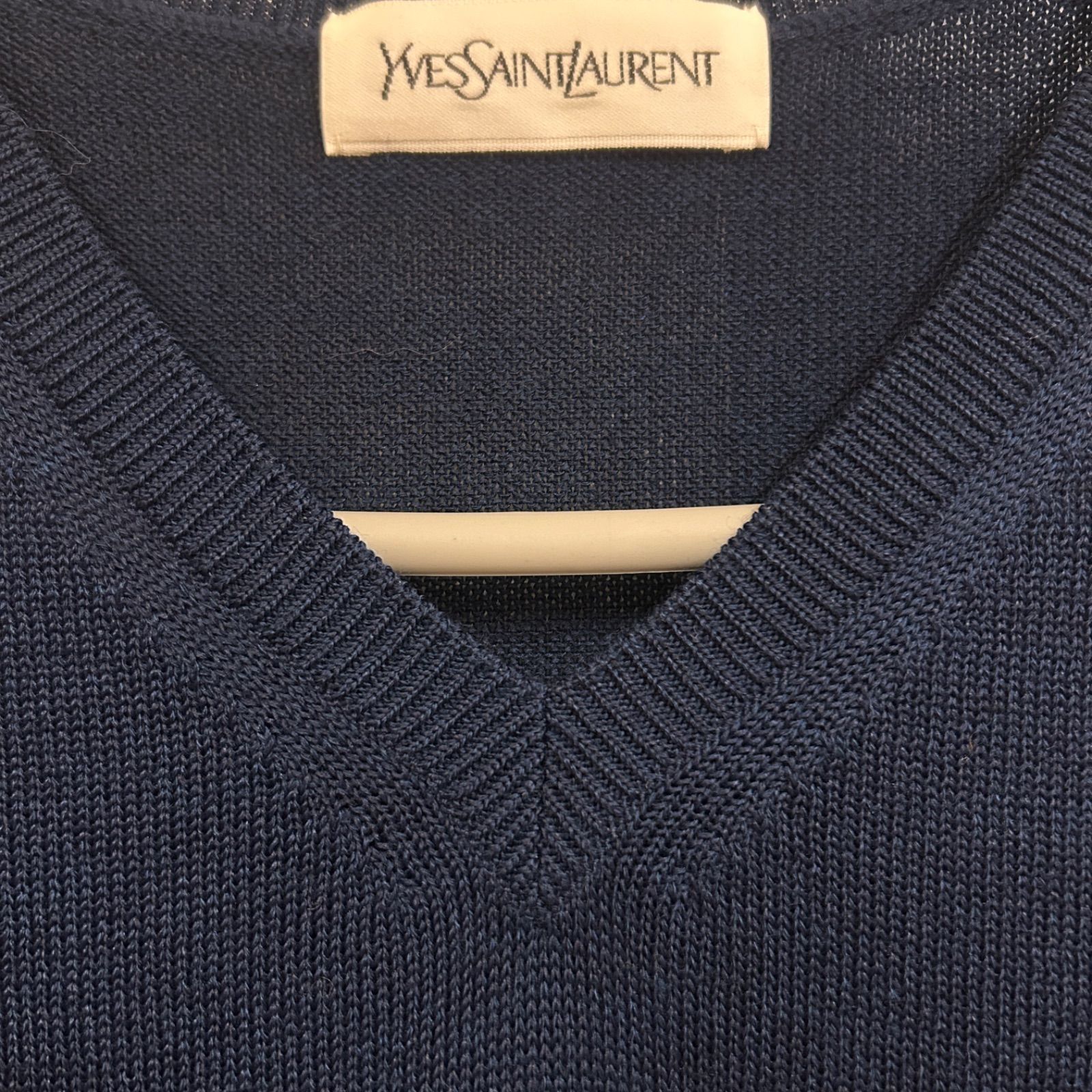 Yves Saint Laurent イヴ・サンローラン 半袖Vネックニット ネイビー 
