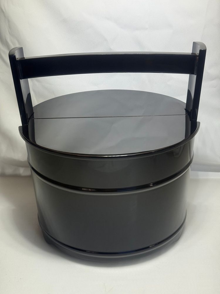 【美品】漆匠在銘 黒蝋色塗 手桶水指 割蓋 共箱付 茶道具