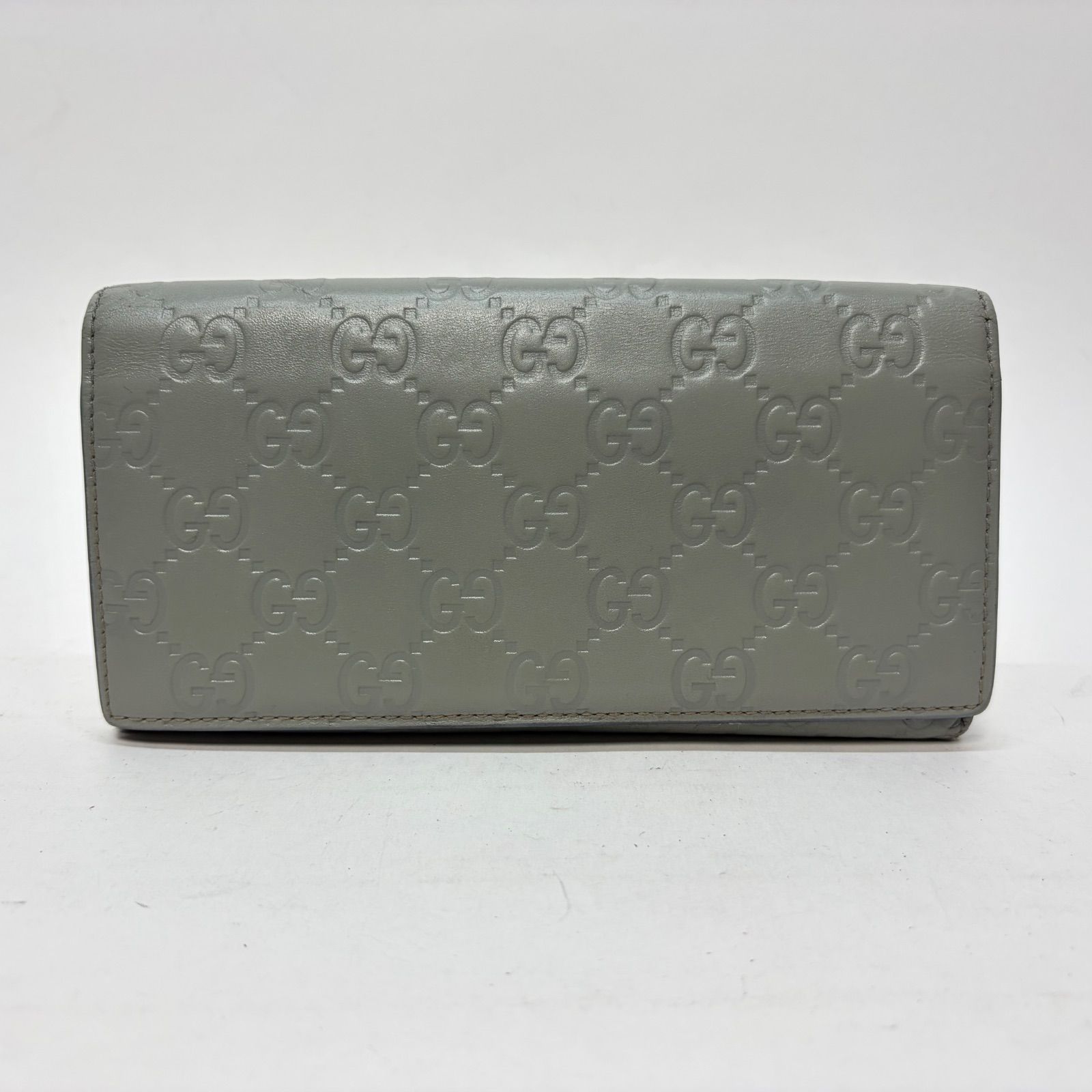 4189 GUCCI グッチ 長財布 シマレザー グレー フラップ コンチネンタル 