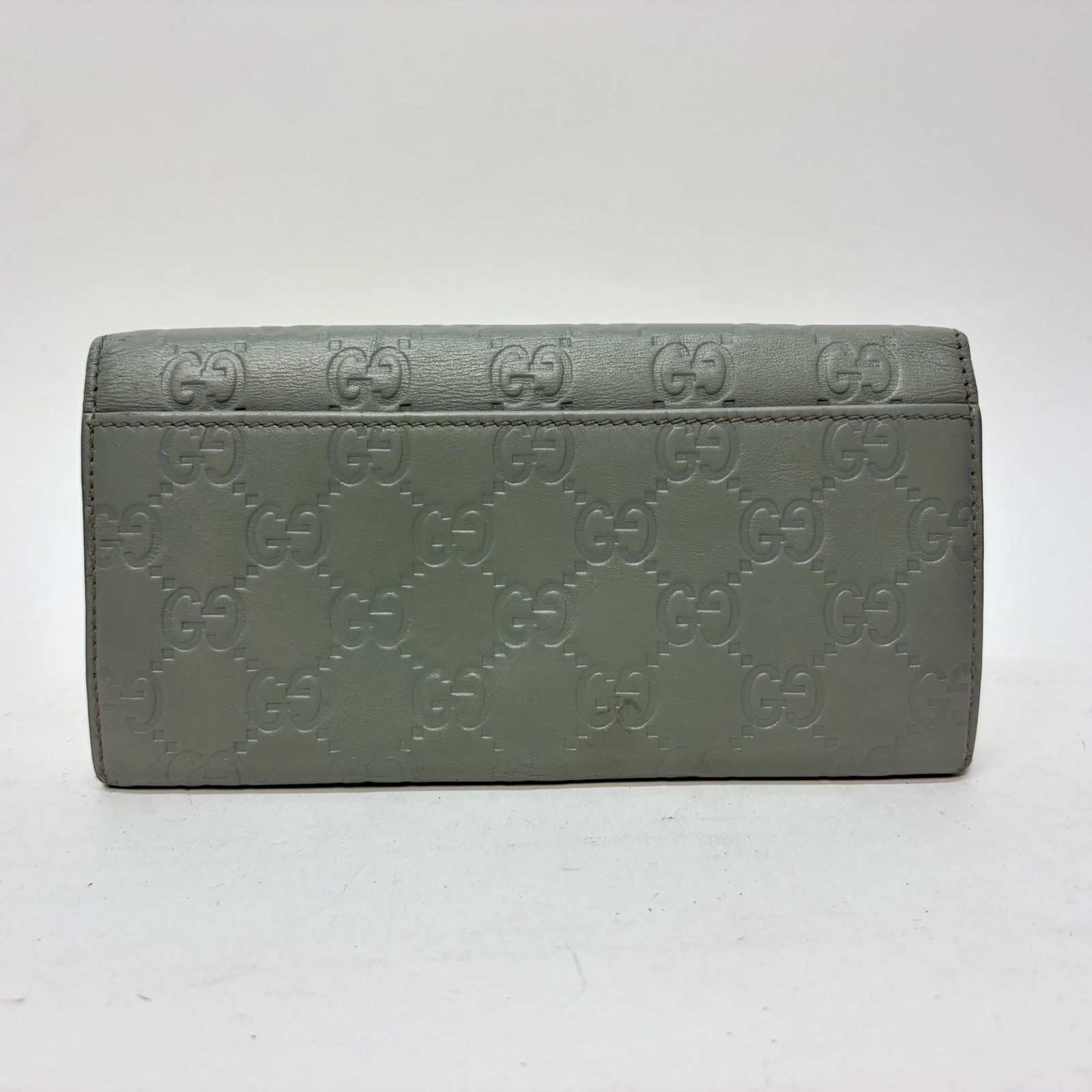 4189 GUCCI グッチ 長財布 シマレザー グレー フラップ コンチネンタル 