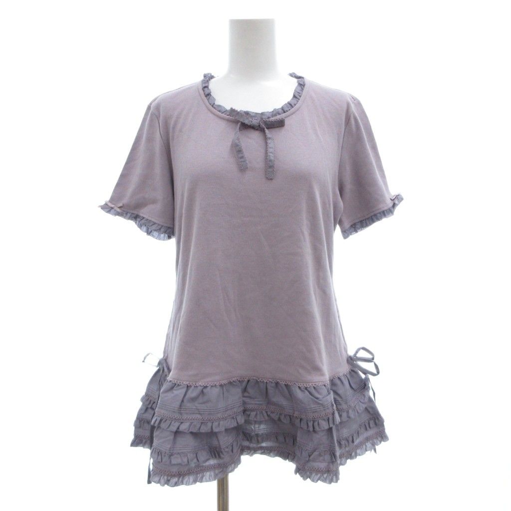 【高級】PINK HOUSE ピンクハウス カットソー 半袖 フリル パープル ピンクハウス PINK HOUSE Tシャツ カットソー L 紫 パープル 半袖