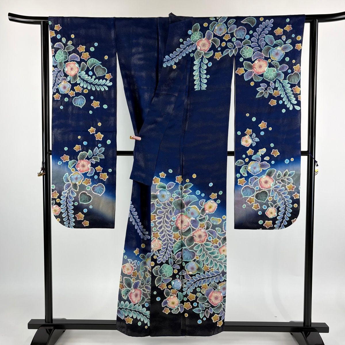 振袖 身丈154cm 裄丈63cm S 袷 徳永正峰 鈴乃屋 落款 辻が花柄 銀通し