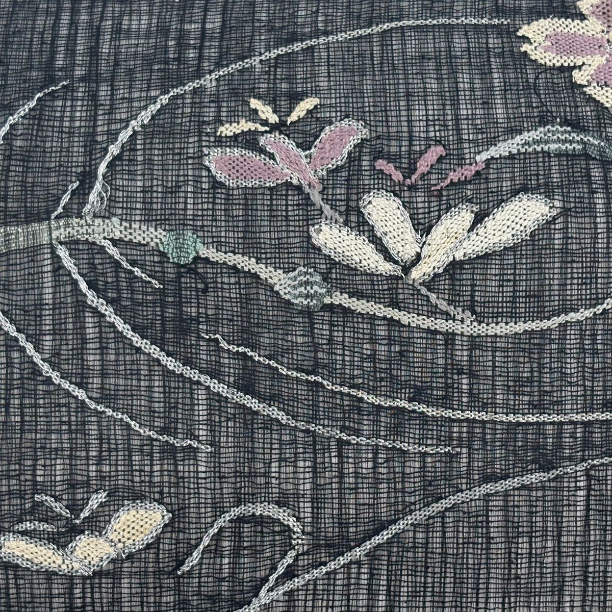 MO-3544 名古屋帯 刺繍 花模様 銀糸 名古屋帯「金銀ハギ刺繍」 | 着物ショップKosode