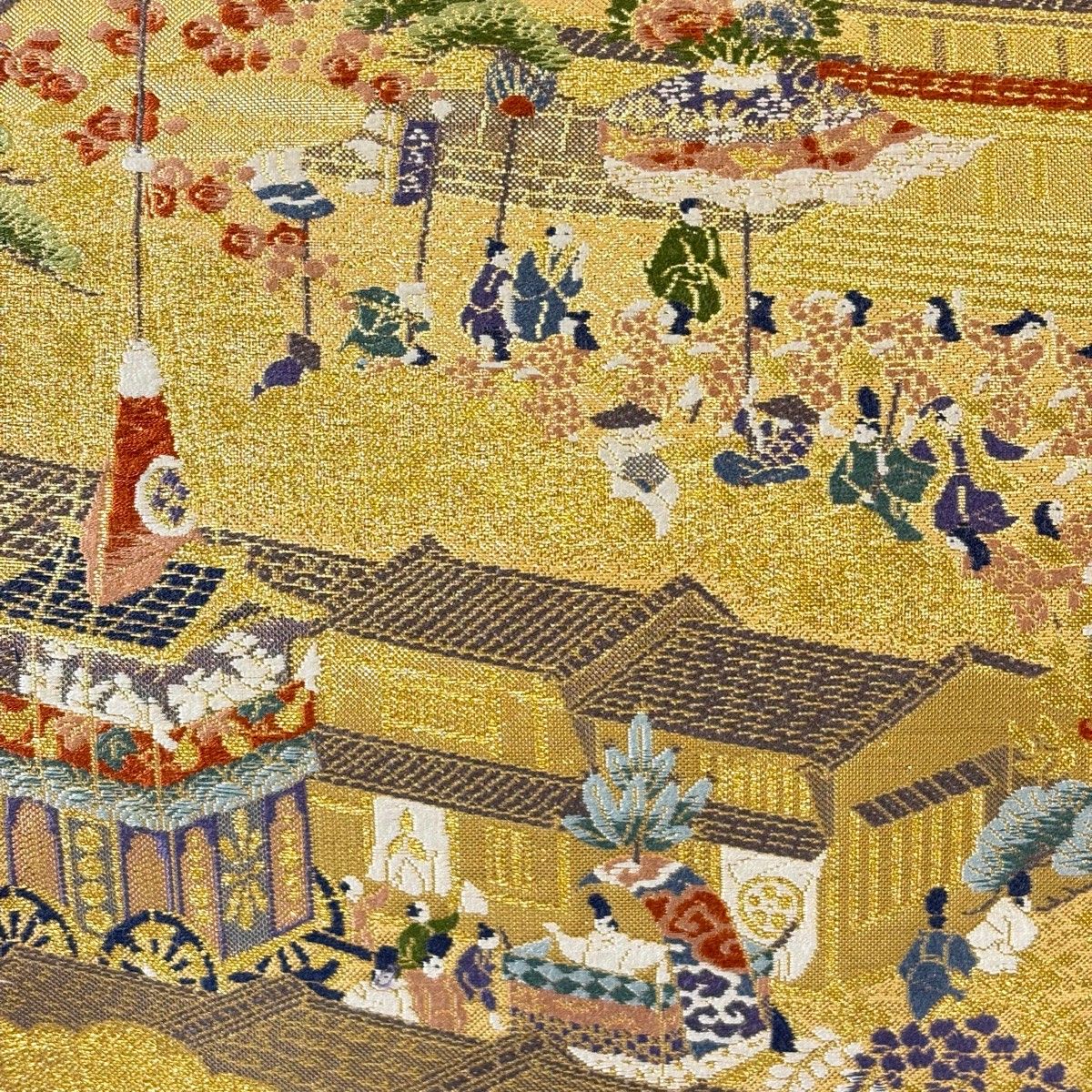美品】 袋帯 秀品 王朝の美 洛中洛外年中行事図 人物 金糸 箔 金色 全 