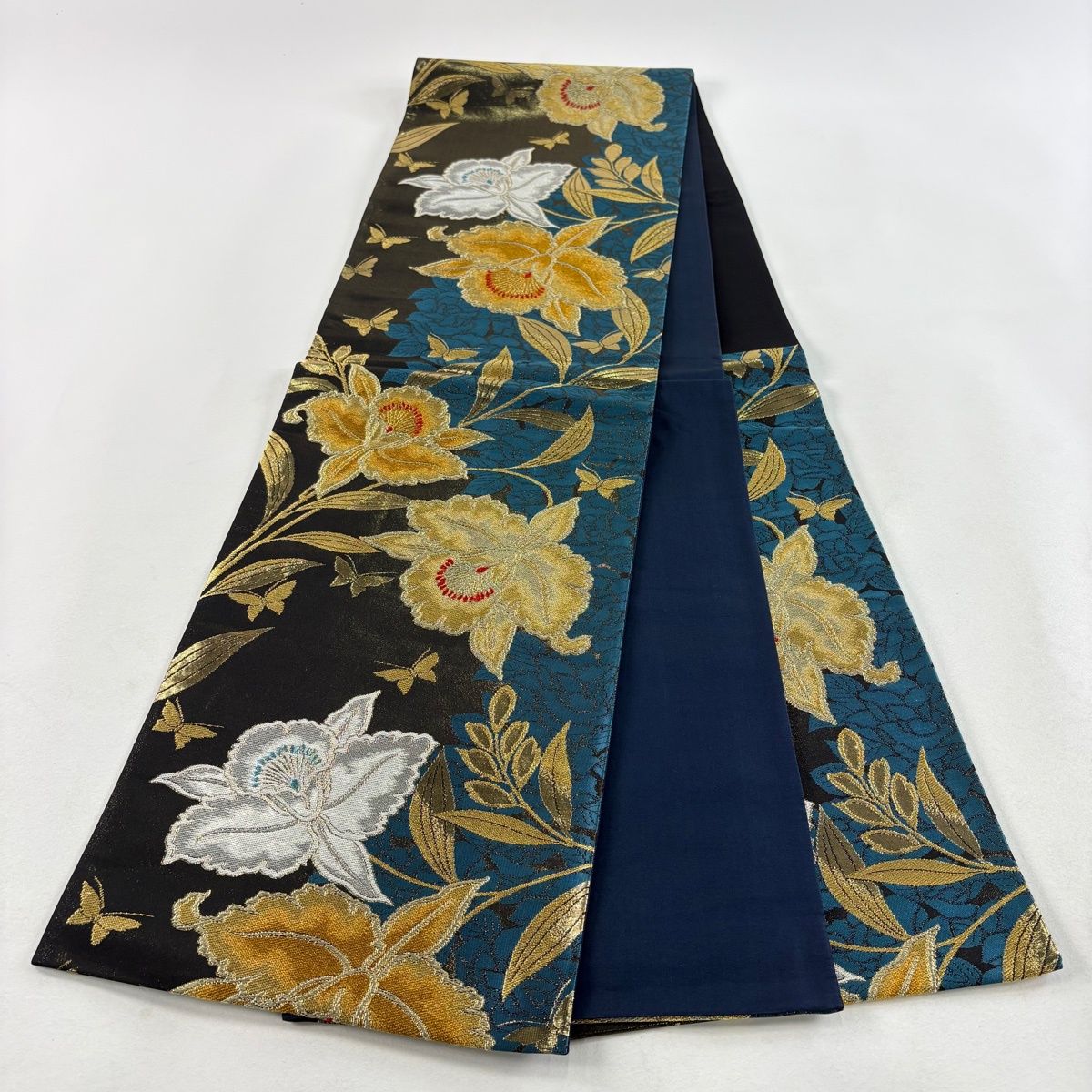袋帯 秀品 華文 花鳥 金銀糸 箔 灰緑 六通 正絹 【公式通販】