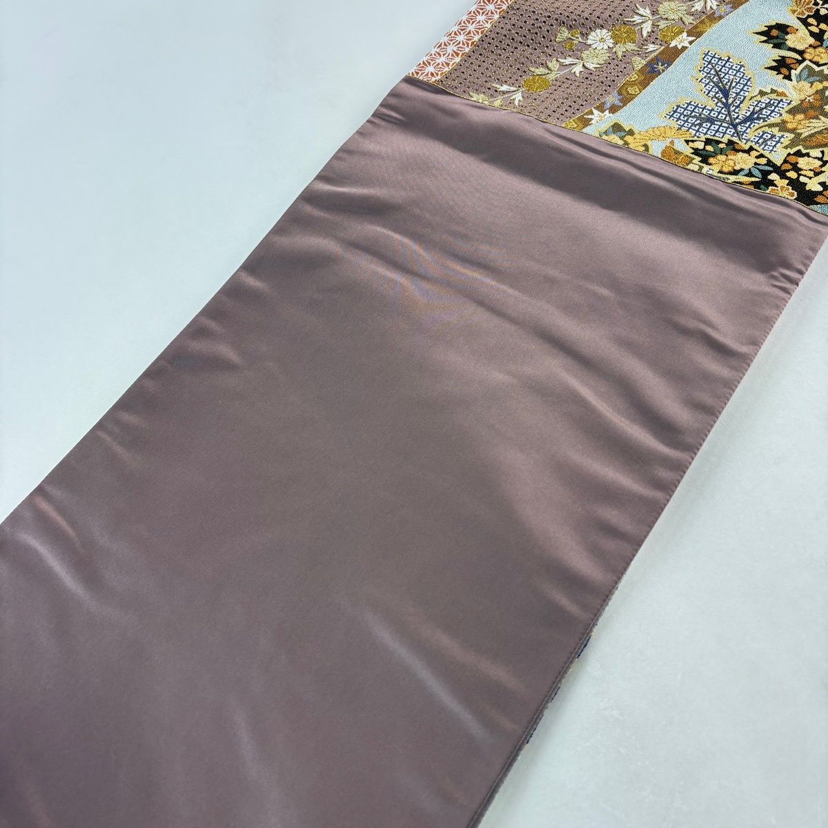 美品】 袋帯 逸品 菊 萩 刺繍 金糸 灰紫 六通 正絹 【中古】 - メルカリ