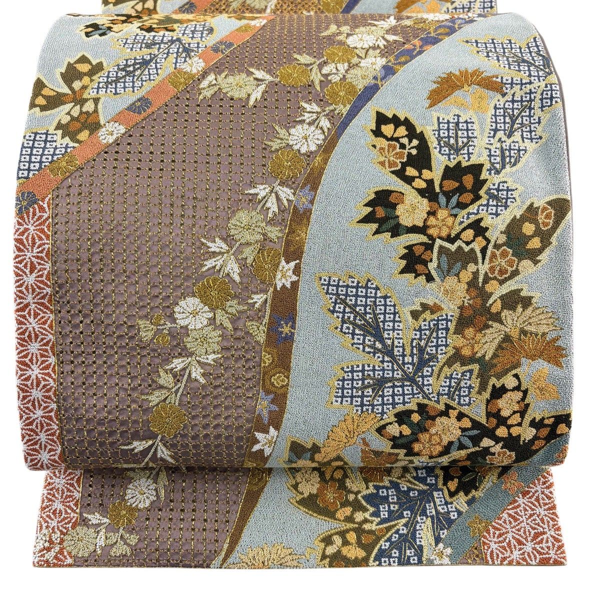 美品】 袋帯 逸品 菊 萩 刺繍 金糸 灰紫 六通 正絹 【中古】 - メルカリ