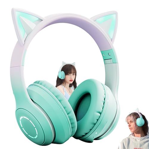 猫耳ヘッドホン bluetooth5.1 オーバーイヤーヘッドホン 有線 無線 両用 ワイヤレスヘッドホン 着脱式マイク付き tfカード対応 3.5mm有線 ワイヤレス bluetooth ノイズキャンセリング ヘッドフォン LEDライト キラキラ 虹色変換