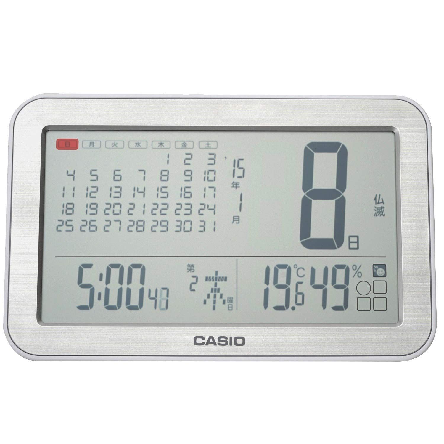 【即日発送】IDC-800J-8JF 置き掛け兼用 表示 カレンダー 湿度 温度 六曜 デジタル シルバー 電波 掛け時計 CASIO(カシオ)