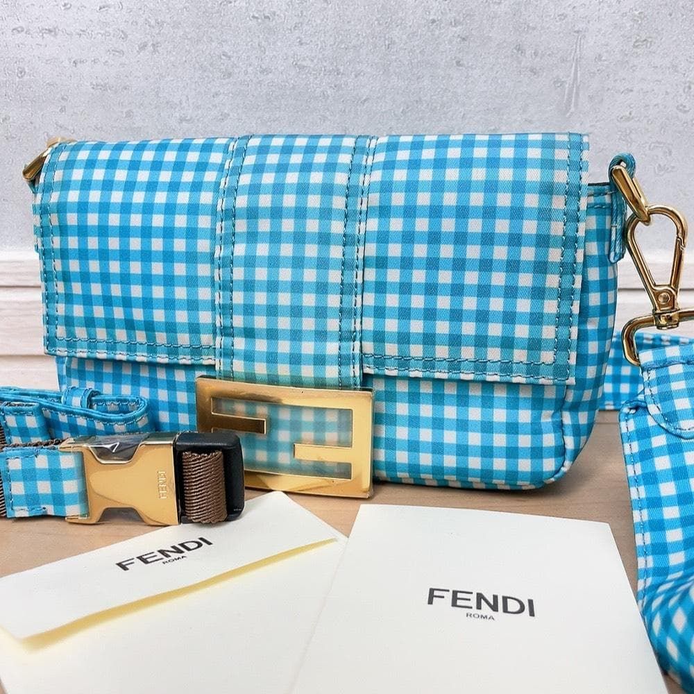 FENDI フェンディ マンマバケット ギンガムチェック ナイロン 2way 