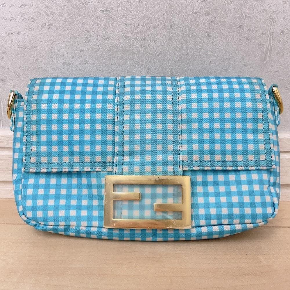 FENDI フェンディ マンマバケット ギンガムチェック ナイロン 2way