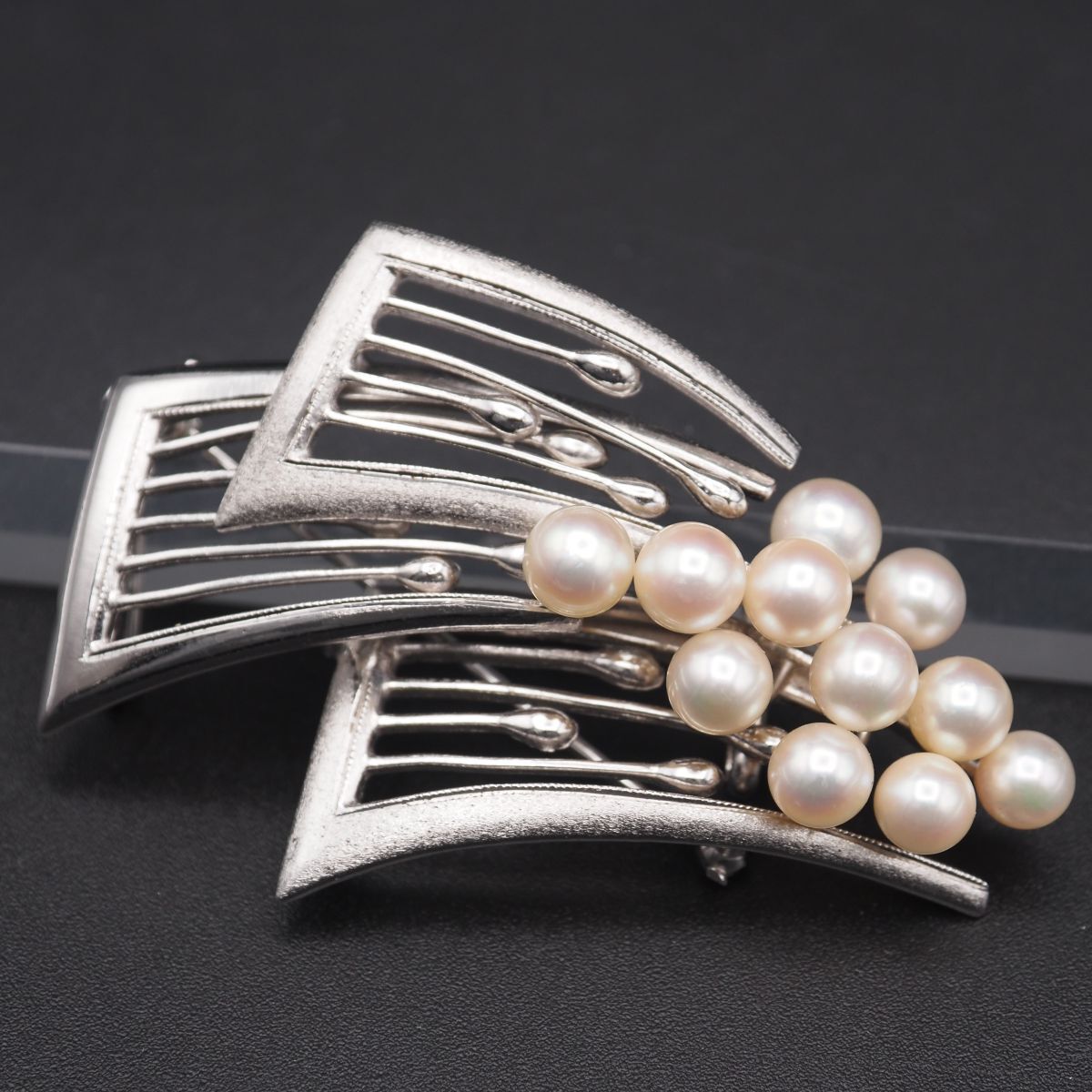 B498 本真珠 6~7mm25珠 パール SILVER刻印 2way ブローチ 帯留め 孔雀 