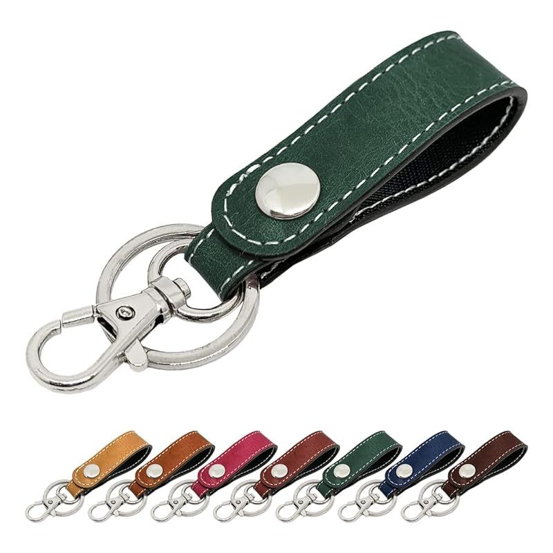 【新品】 [leo&aoi] 本革 キーリング キーホルダー スナップボタン ベルト式 バッグチャーム 本革キーリング 牛革 牛ヌメ革 ヌメ革 レザー 鍵 カギ レディース メンズ ジェントルマン グリーン 1
