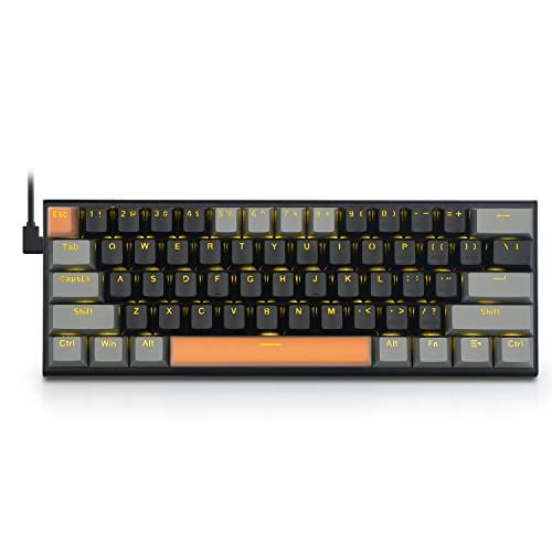 E-element mechanical keyboard, 61 keys, gaming keyboard with yellow LED backlight, 60% small compact keyboard, USB wired English layout, compatible with Windows/Mac, gaming keyboard (black+gray, blue axis) m d6ade710