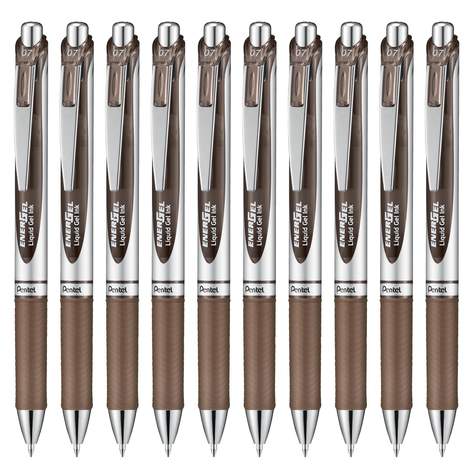 新品 ぺんてる ボールペン ゲルインキ エナージェル ノック式 0.5mm シルバー軸 BLN75Z-SP セピア 10本