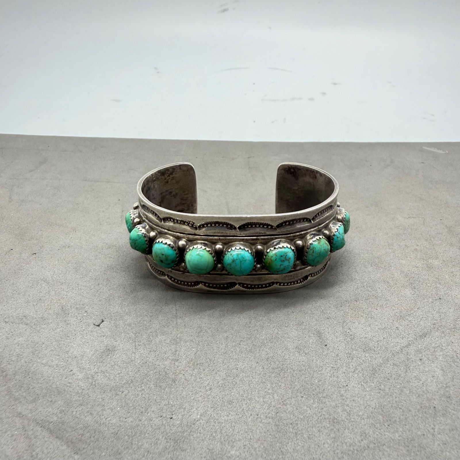 NAVAJO TP Thompson Platero turquoise sterling bangle bracelet 