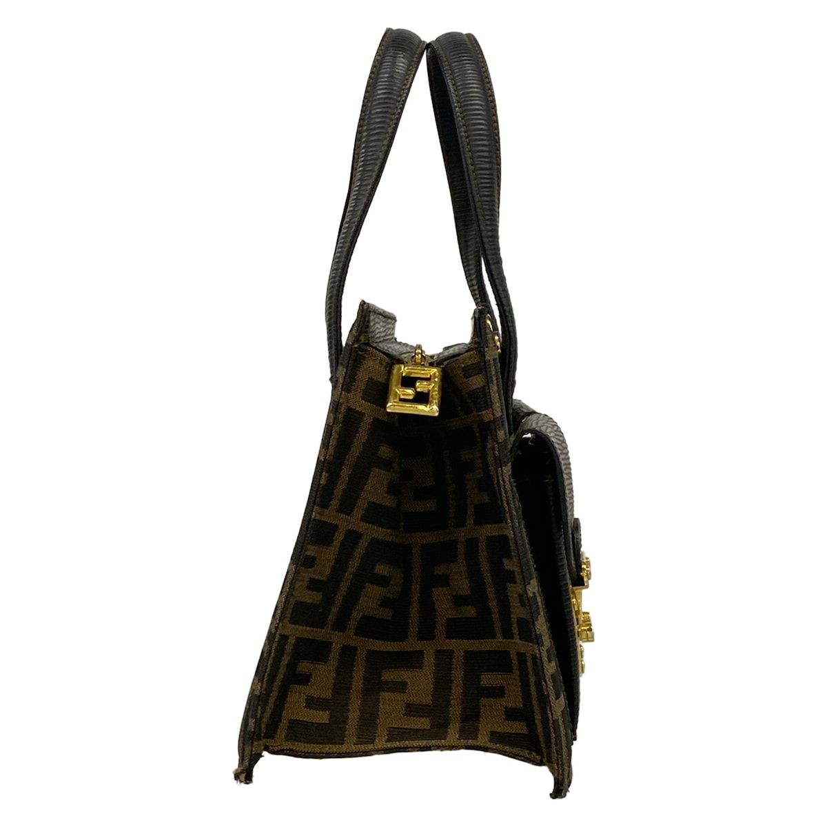 FENDI(フェンディ) ハンドバッグ ズッカ柄 黒×ブラウン レザー - メルカリ