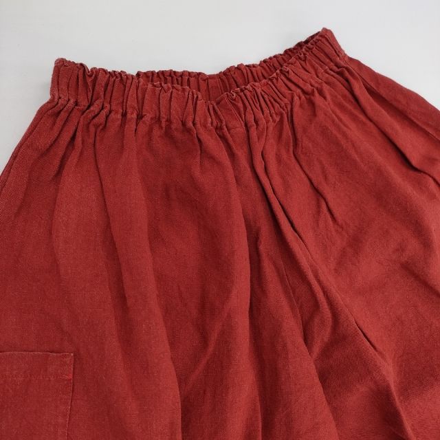 ヤンマ産業　リネンキュロットパンツ　プラス10㎝丈　レッド ヤンマ産業/YAMMA リネン ワイド キュロット パンツ レッド レディース
