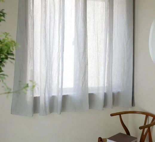 【未使用】natsusobiku ナツソビク 薄くて透けにくいリネンのクリップ留めカーテン W130cm×H165cm グレー 3535GR-S