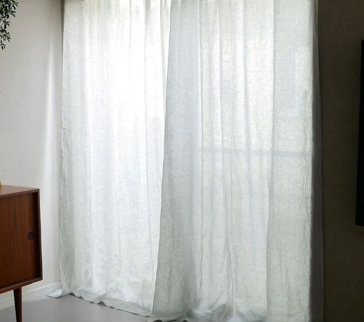 【未使用】natsusobiku ナツソビク 薄くて透けにくいリネンのクリップ留めカーテン W130cm×H230cm グレー 3535GR-L