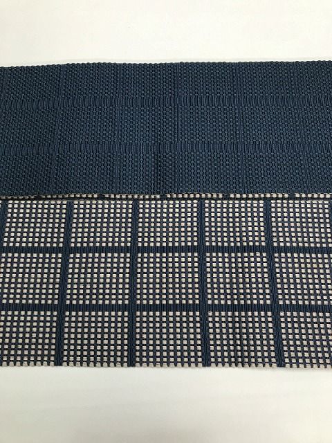 【中古】 角帯 男物 正絹 濃紺地に格子文様 リバーシブル
