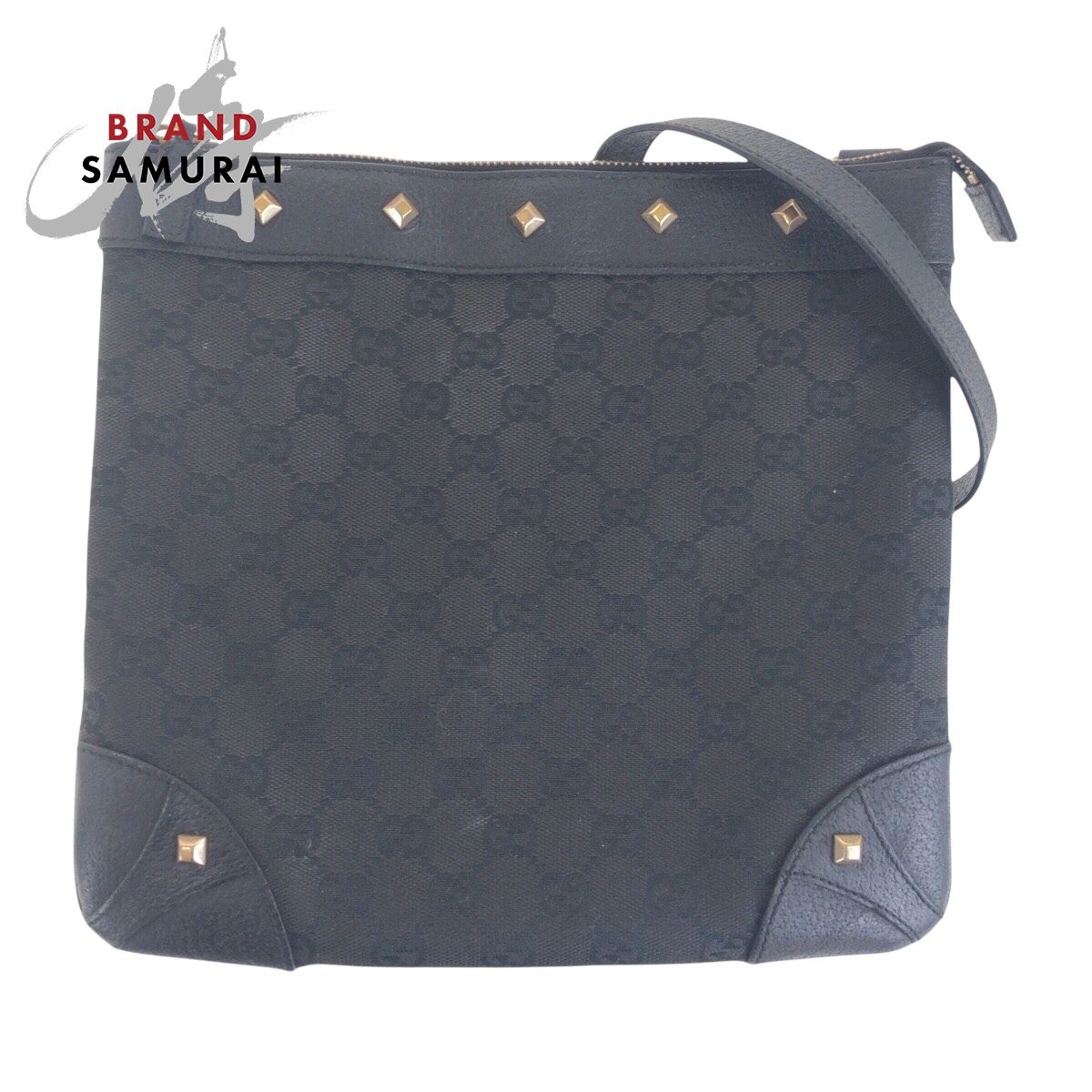 GUCCI グッチ スタッズ ブラック 黒 ゴールド金具 GGキャンバス /レザー 120893 ショルダーバッグ ポシェット レディース 602346 【中古】 GUCCI グッチ スタッズ ブラック 黒 ゴールド金具 GGキャンバス/レザー