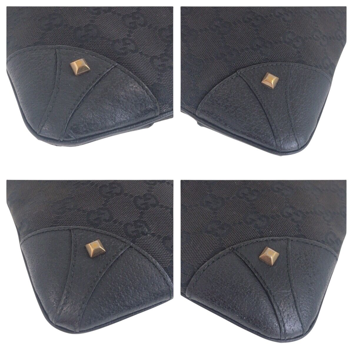 GUCCI グッチ スタッズ ブラック 黒 ゴールド金具 GGキャンバス /レザー 120893 ショルダーバッグ ポシェット レディース 602346 【中古】 GUCCI グッチ スタッズ ブラック 黒 ゴールド金具 GGキャンバス/レザー