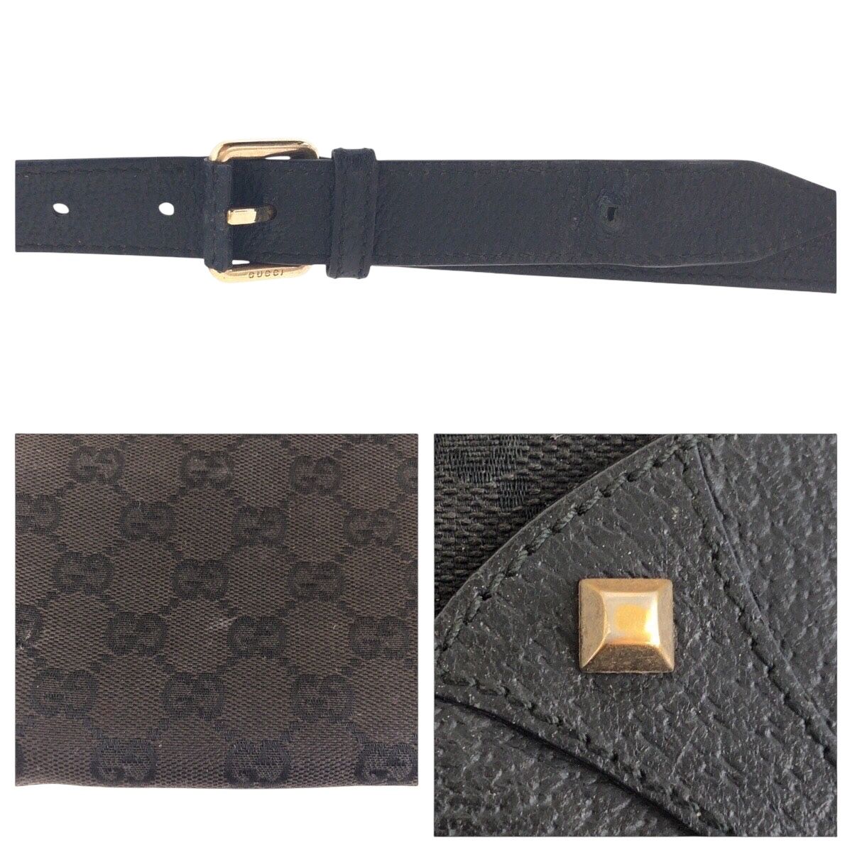 GUCCI グッチ スタッズ ブラック 黒 ゴールド金具 GGキャンバス /レザー 120893 ショルダーバッグ ポシェット レディース 602346 【中古】 GUCCI グッチ スタッズ ブラック 黒 ゴールド金具 GGキャンバス/レザー