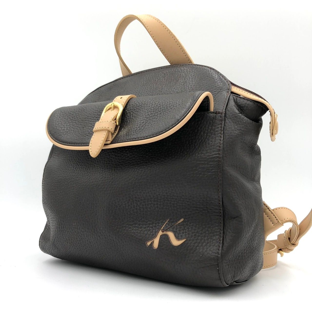 キタムラ Kitamura リュック レザー ブラウン 茶色 美品 シボ革 2way 