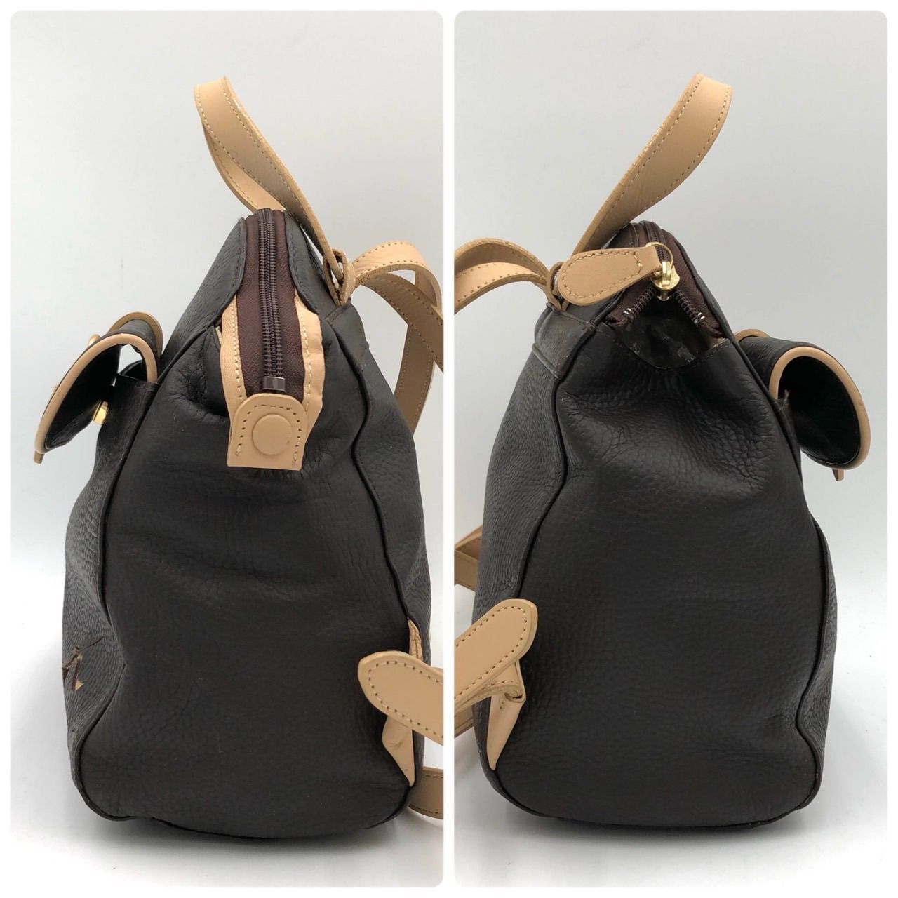 キタムラ Kitamura リュック レザー ブラウン 茶色 美品 シボ革 2way 