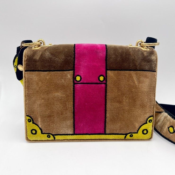 PRADA（プラダ）カイエ チェーンショルダーバッグ ベルベット ブラウン ピンク 金具 ゴールド レディース 斜め掛け イタリア製【中古】 PRADA（プラダ）カイエ チェーンショルダーバッグ ベルベット ブラウン